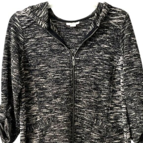 Style & Co. Black and White Knit Zip Front Hooded Cardigan - Picture 2 of 9